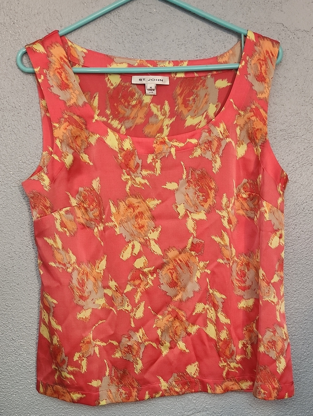 St. John Coral and Yellow Floral Sleeveless Top